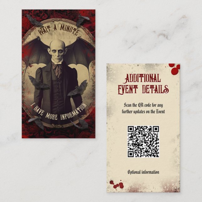 Tarjeta De Recepción Detalles del evento de código QR Drácula de cosech (Anverso / Reverso)