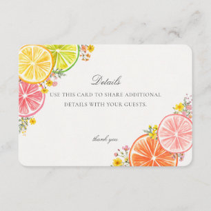 Tarjeta De Recepción Detalles del Evento Floral de Citricos Little Cuti