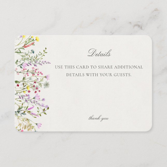 Tarjeta De Recepción Detalles del evento Floral Wildflower Boho Inserta (Anverso)