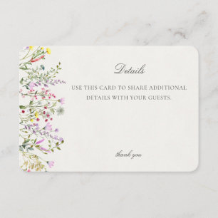 Tarjeta De Recepción Detalles del evento Floral Wildflower Boho Inserta