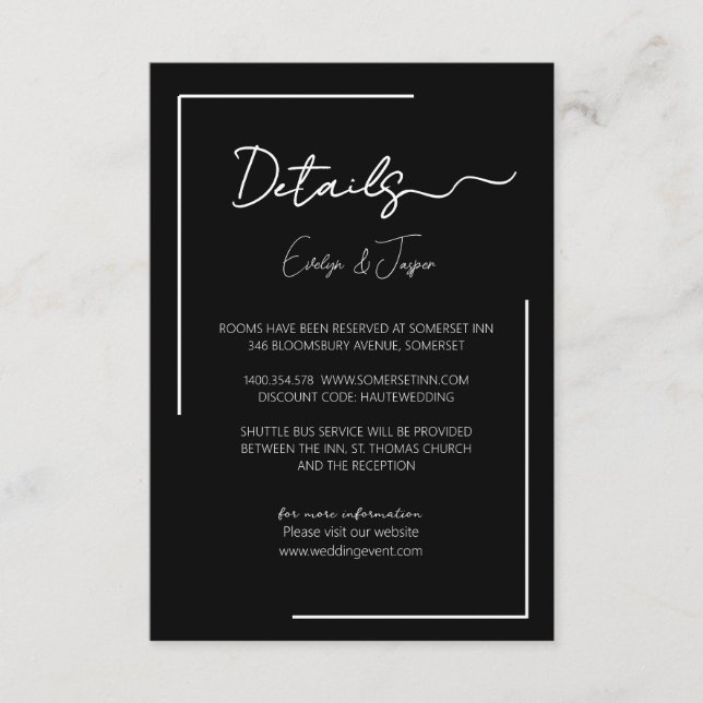 Tarjeta De Recepción Detalles del evento Premium Black Boda (Anverso)