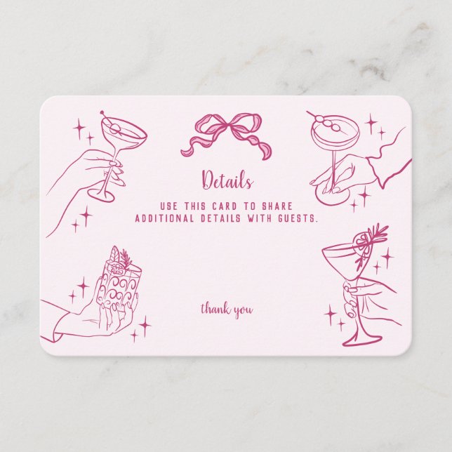 Tarjeta De Recepción Detalles del Fiesta de cócteles Rosa Retro Inserta (Anverso)