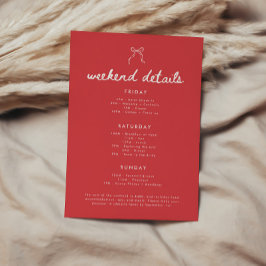 Tarjeta De Recepción Detalles del fin de semana de despedida de soltera