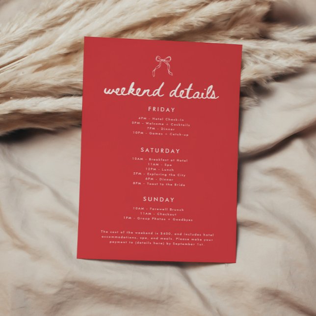 Tarjeta De Recepción Detalles del fin de semana de despedida de soltera (Subido por el creador)