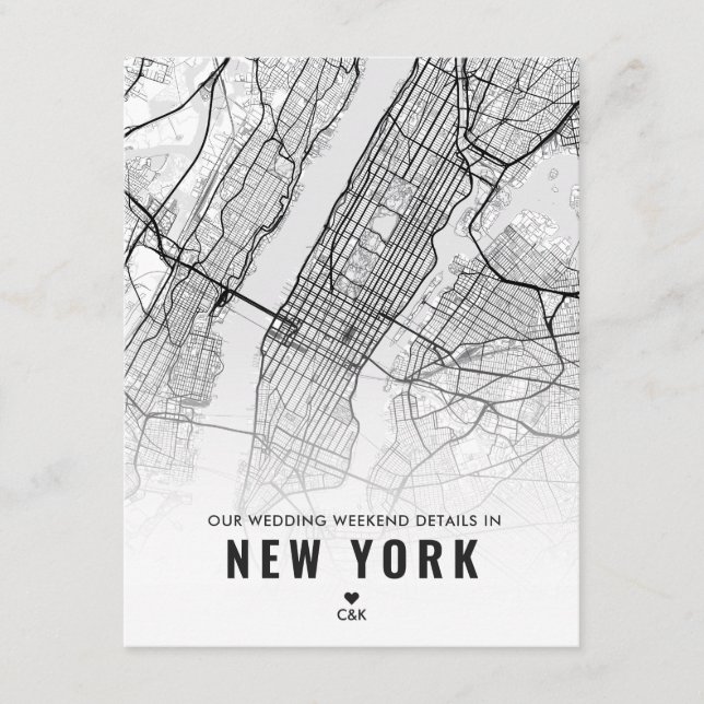 Tarjeta De Recepción Detalles del fin de semana del Boda de Nueva York (Anverso)