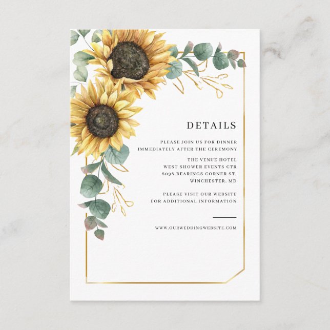 Tarjeta De Recepción Detalles del floral Eucalyptus Boda del girasol (Anverso)