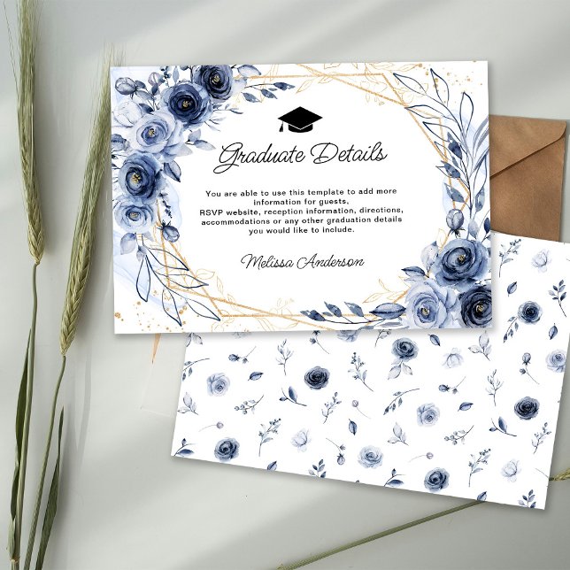 Tarjeta De Recepción Detalles del graduado de las flores azules de la m (Subido por el creador)