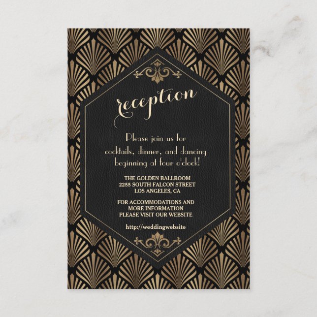 Tarjeta De Recepción Detalles del gran Boda Gatsby de Royal Roaring 20 (Anverso)