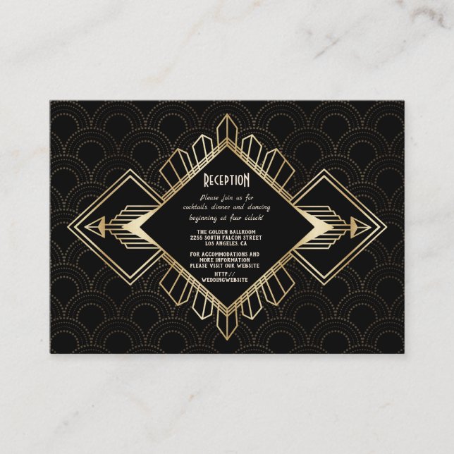 Tarjeta De Recepción Detalles del gran Gatsby negro dorado de los años  (Anverso)
