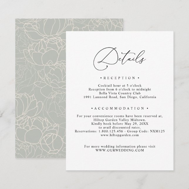 Tarjeta De Recepción Detalles del guión elegante en blanco y negro (Anverso / Reverso)