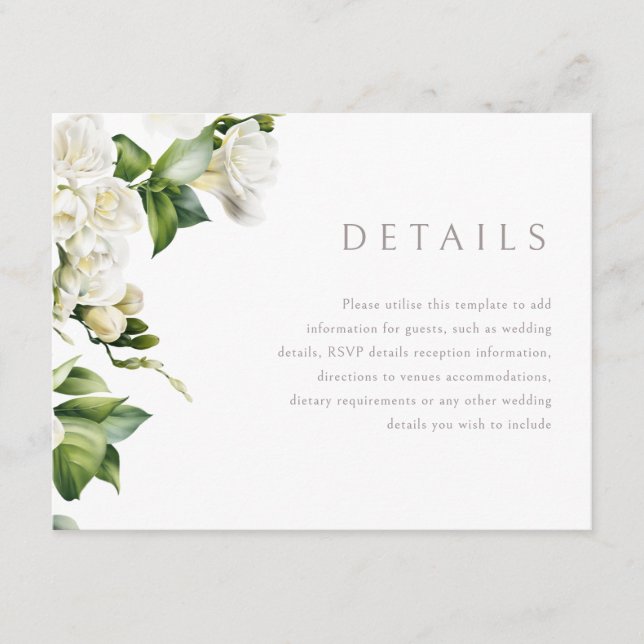 Tarjeta De Recepción Detalles del hermoso Boda Floral Blanco (Anverso)