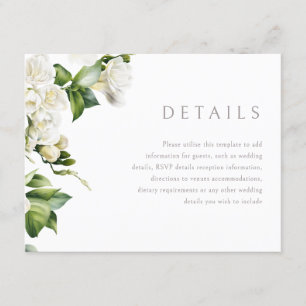 Tarjeta De Recepción Detalles del hermoso Boda Floral Blanco