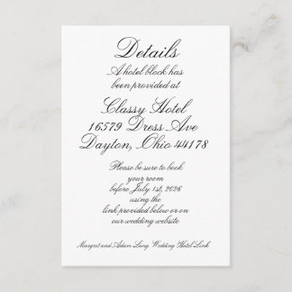 Tarjeta De Recepción Detalles del hotel