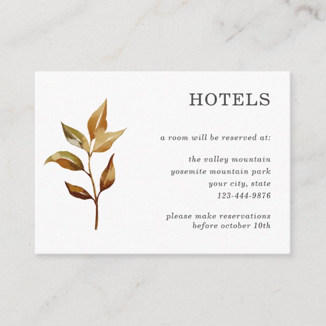 Tarjeta De Recepción Detalles del Hotel Rustic Autumn Boda (Anverso)