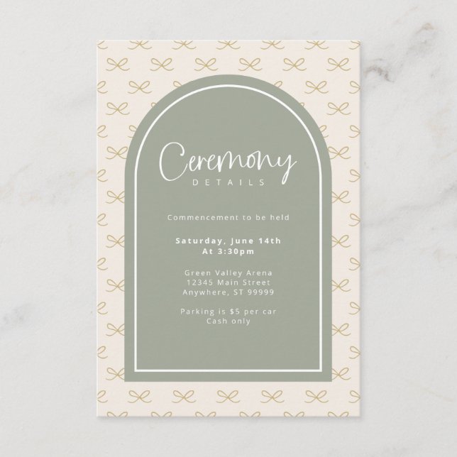 Tarjeta De Recepción Detalles del inicio de la ceremonia de graduación  (Anverso)