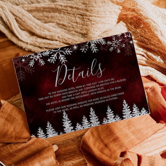 Tarjeta De Recepción Detalles del invierno de Navidades rojos de pino d (Silver snow pine red Christmas winter details Enclosure Card)