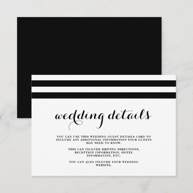 Tarjeta De Recepción Detalles del invitado blanco y negro Boda costero (Anverso / Reverso)