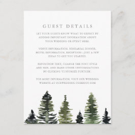 Tarjeta De Recepción Detalles del invitado Boda de Pine Trees una acuar