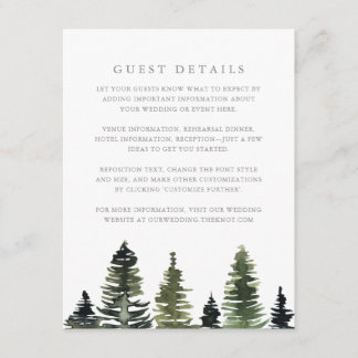 Tarjeta De Recepción Detalles del invitado Boda de Pine Trees una acuar