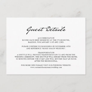Tarjeta De Recepción Detalles del invitado de Boda blanco Minimalista c
