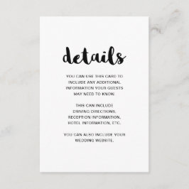 Tarjeta De Recepción Detalles del invitado de Boda blanco y negro