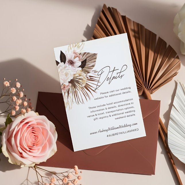 Tarjeta De Recepción Detalles del invitado de Boda Bohemian Watercolor  (Bohemian Watercolor Florals Wedding Guest Details Enclosure Card)