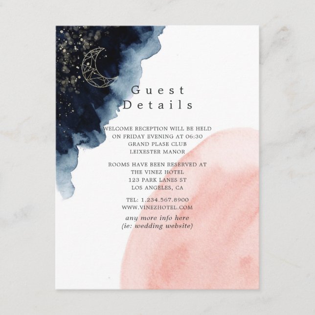 Tarjeta De Recepción Detalles del invitado de Boda de acuarela de la Ma (Anverso)