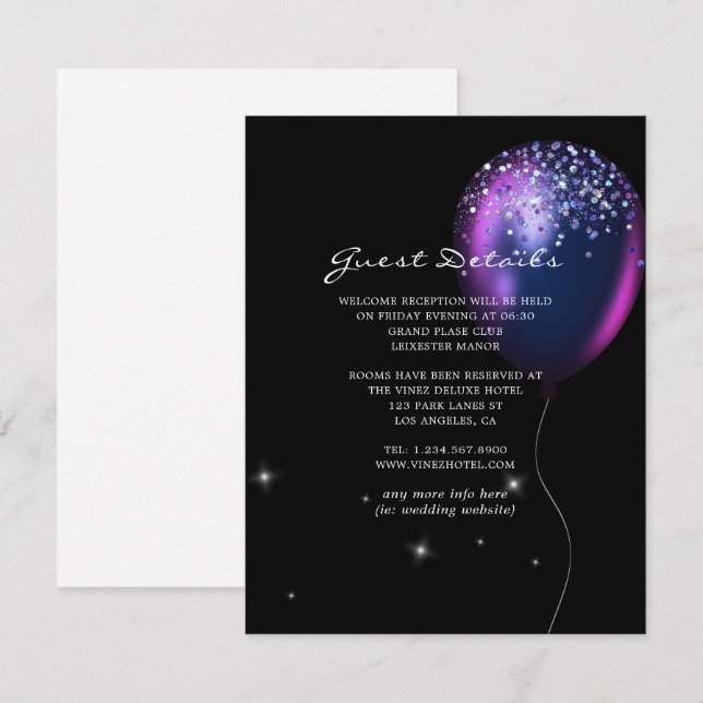 Tarjeta De Recepción Detalles del invitado de Boda de globo Confetti (Anverso / Reverso)