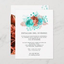 Tarjeta De Recepción Detalles del invitado de Boda español Turquesa y C