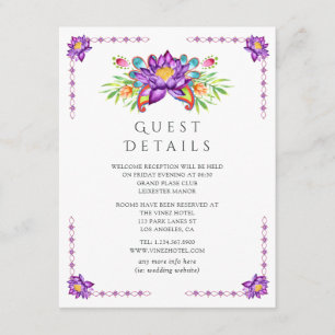 Tarjeta De Recepción Detalles del invitado de Boda indio Purple Lotus F