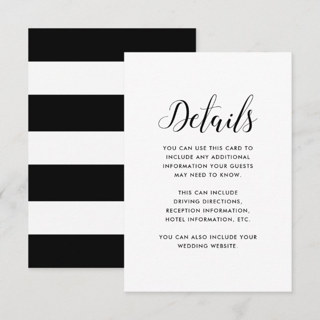Tarjeta De Recepción Detalles del invitado de Bodas de franjas blancas  (Anverso / Reverso)