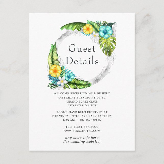 Tarjeta De Recepción Detalles del invitado de bodas de verano de Aloha  (Anverso)