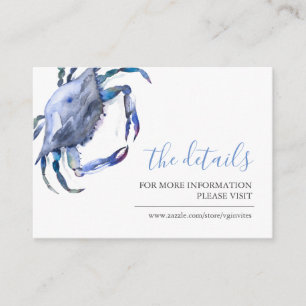 Tarjeta De Recepción Detalles del invitado de cangrejo de la costa azul