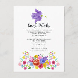 Tarjeta De Recepción Detalles del invitado de Fiesta Floral de acuarela