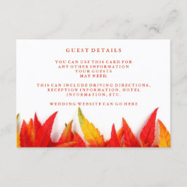 Tarjeta De Recepción Detalles del invitado de la boda otoñal rústica