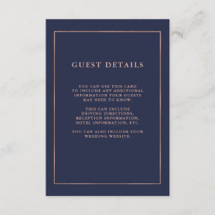 Tarjeta De Recepción Detalles del invitado de la medianoche Blue y Rosa