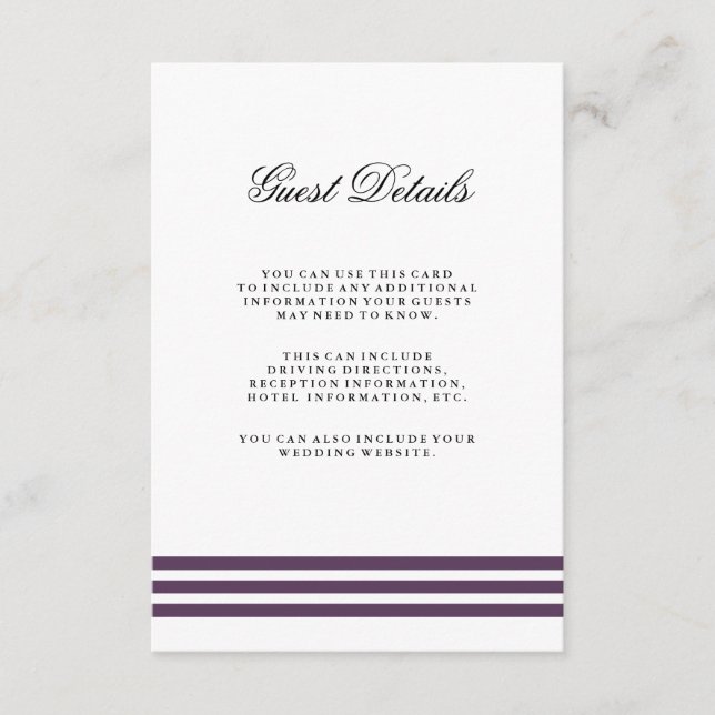Tarjeta De Recepción Detalles del invitado de las franjas de ciruela pr (Anverso)