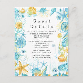Tarjeta De Recepción Detalles del invitado del Boda Blue and Yellow Sea