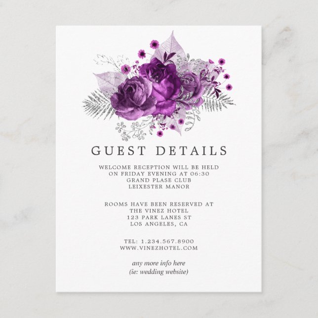 Tarjeta De Recepción Detalles del invitado del Boda de acuarela de Plum (Anverso)