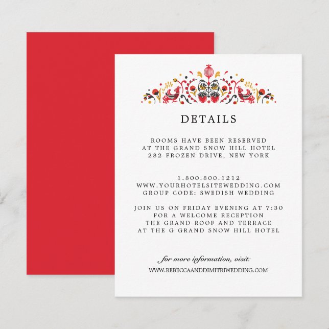 Tarjeta De Recepción Detalles del invitado del BODA de arte folclórico  (Anverso / Reverso)