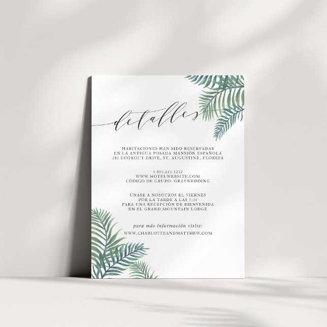 Tarjeta De Recepción Detalles del invitado del Boda de follaje tropical (Subido por el creador)