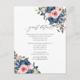 Tarjeta De Recepción Detalles del invitado del Boda floral de la marina