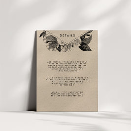 Tarjeta De Recepción Detalles del invitado del Boda Floral Kraft