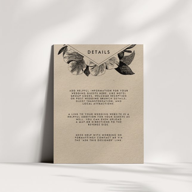 Tarjeta De Recepción Detalles del invitado del Boda Floral Kraft (Subido por el creador)