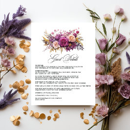 Tarjeta De Recepción Detalles del invitado del Boda Floral Mauve y Gold