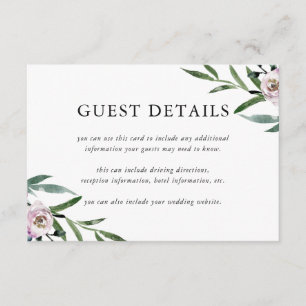 Tarjeta De Recepción Detalles del invitado del Boda floral romántico