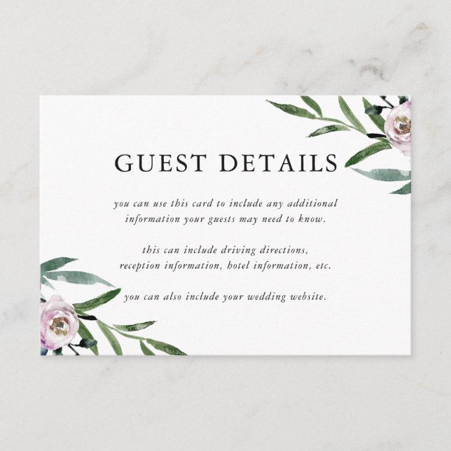 Tarjeta De Recepción Detalles del invitado del Boda floral romántico (Anverso)