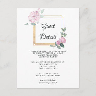Tarjeta De Recepción Detalles del invitado del Boda floral rosa Rubor