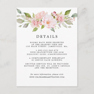 Tarjeta De Recepción Detalles del invitado del Boda floral rosa Rubor