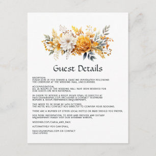 Tarjeta De Recepción Detalles del invitado del Boda floral solar